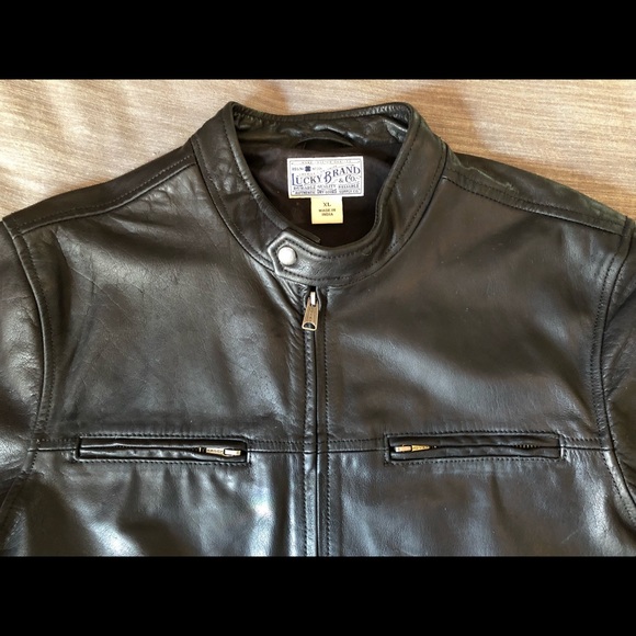 Men’s Lucky Brand Leather Racer Jacket - Picture 2 of 5